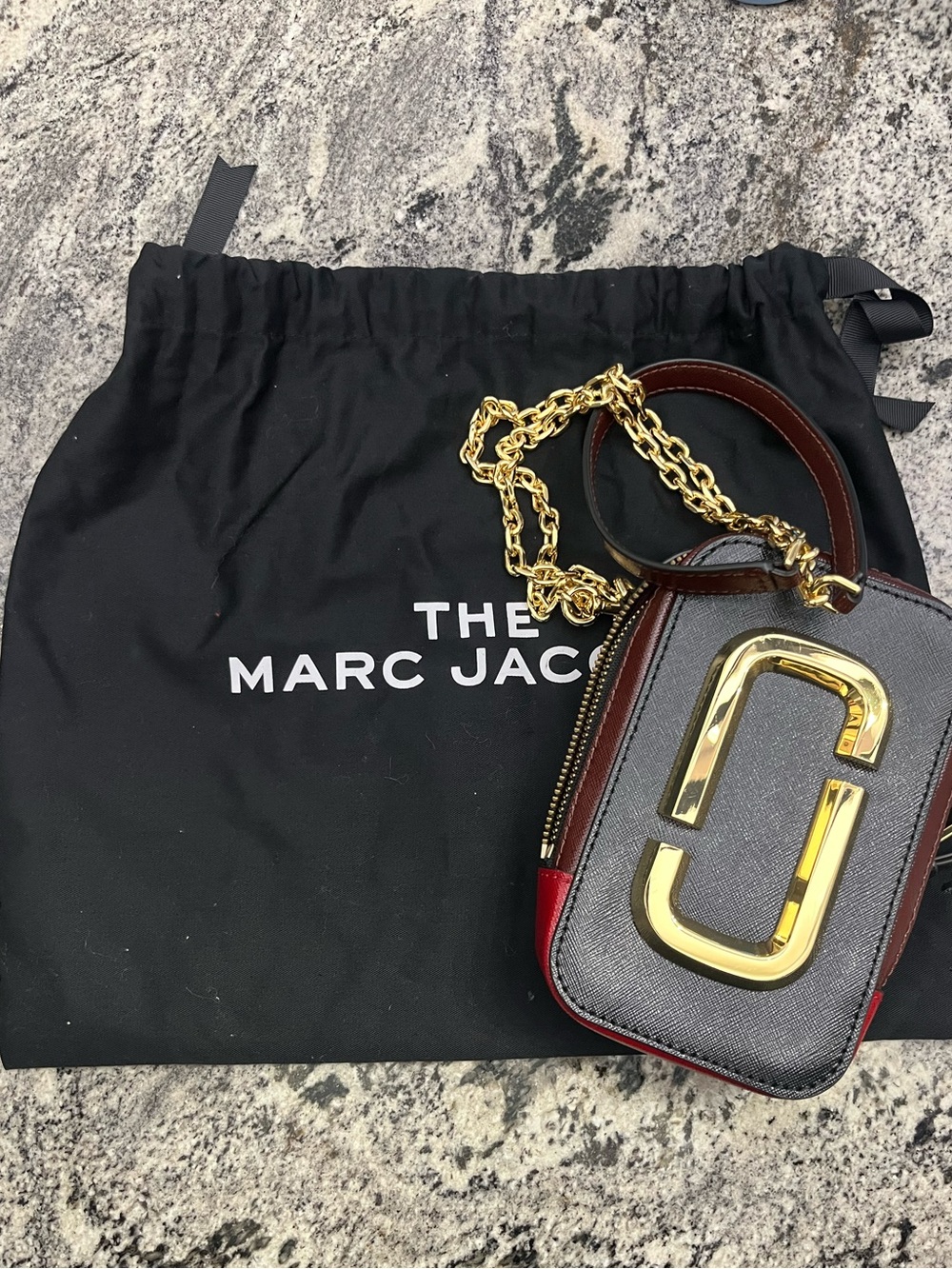 Marc Jacobs Black with Red Trim Snapshot Camera Bag with Gold Hardware
